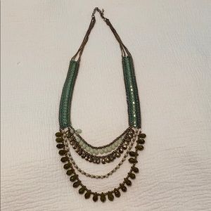 Crocheted copper/gold and green necklace